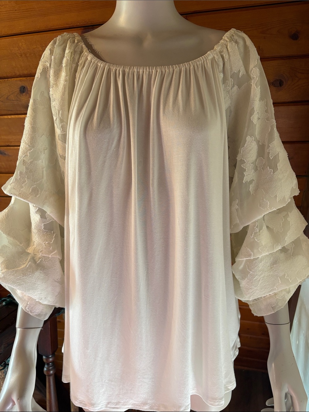 HANNAH Lace Bell Sleeve Top XL Ivory Boho Romantic Cottagecore Festival